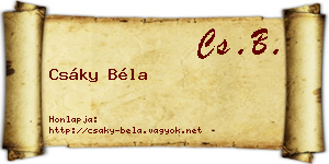 Csáky Béla névjegykártya